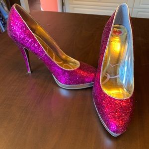 Hot pink glitter heels